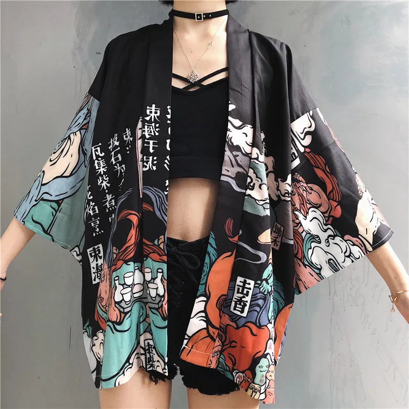 Women'S Kimono Cardigan Japanese Clothing Shirt Haori Obi Yukata Female Beach Summer Kimono For Women Cosplay Shirt   11312