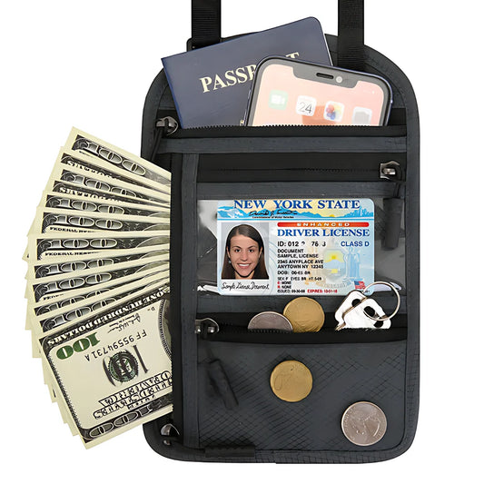 Travel Multifunctional ID Bag Hanging Neck Passport Bag Crossbody Shoulder Storage Bag Passport Holder Coin Protective Case