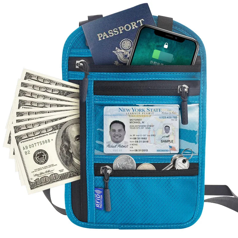 Travel Multifunctional ID Bag Hanging Neck Passport Bag Crossbody Shoulder Storage Bag Passport Holder Coin Protective Case